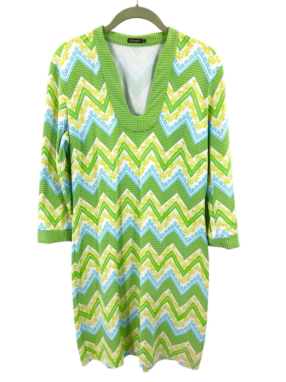 J McLaughlin Catalina Cloth Dress Size Medium Stretch Beach Resort Chevron Print